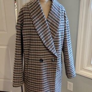 Avec Les Filles  Checkered Double-Breasted Pea Coat